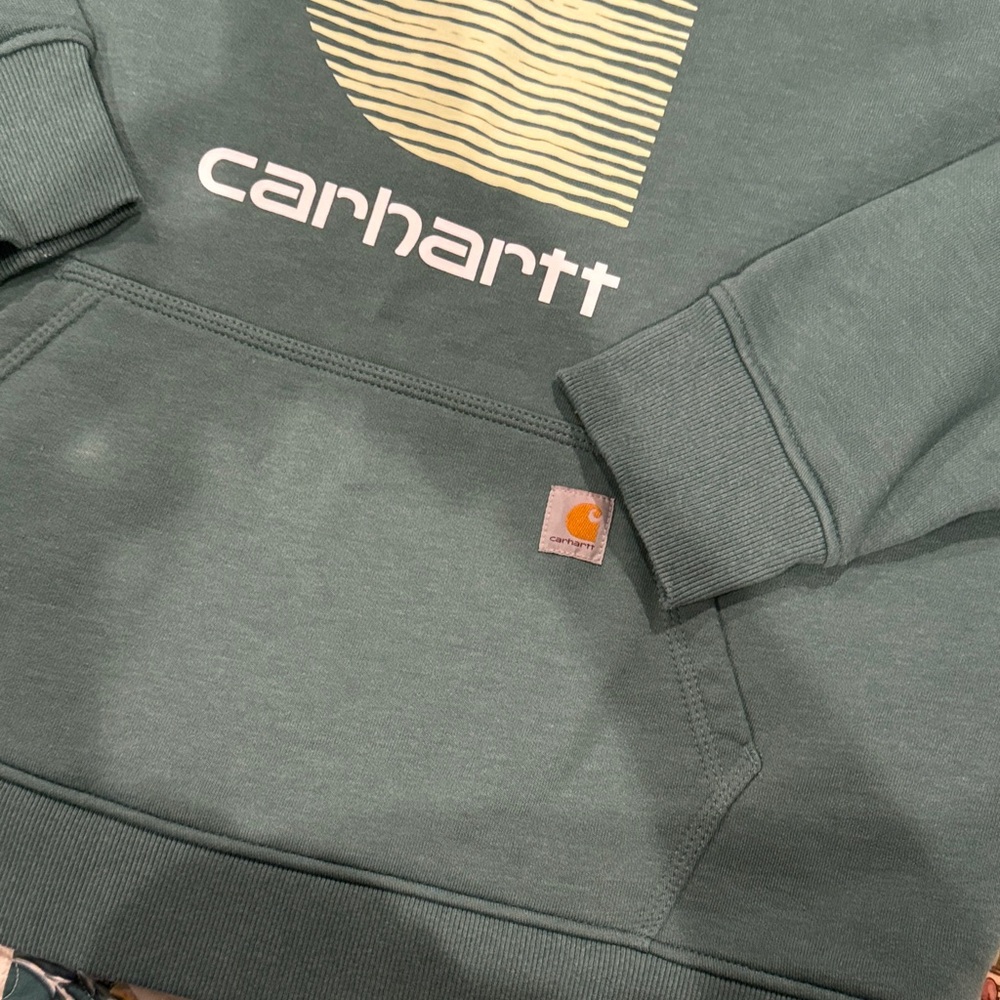 Carhartt Teal Hoodie with Cream Logo - Picture 3 of 7
